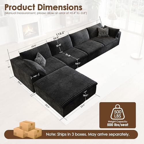 157.5" Cloud Couch Modular Sectional Sofa, Boneless L-Shaped 5 Seater Deep Seat - Image 2