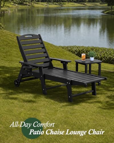 HDPE Outdoor Chaise Lounge Chair Set of 2, 77.8" Extended Length Patio Lounge - Image 3