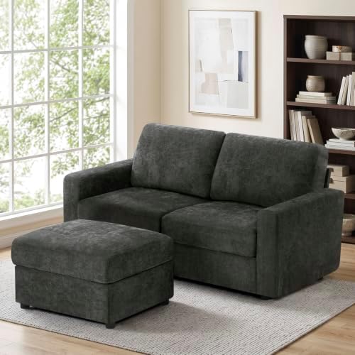 69” Chenille Loveseat Couch W/Movable Ottoman by ACMEASE
