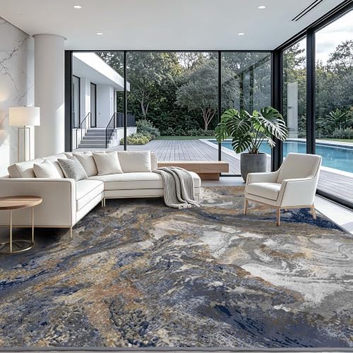 Modern Abstract Blue 10x10 Rug: Large Square Area Rugs - Image 3