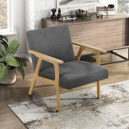 Lexicon Mid Century Modern Accent Chair, Natural Solid Wood Frame, Dark Gray by Lexicon