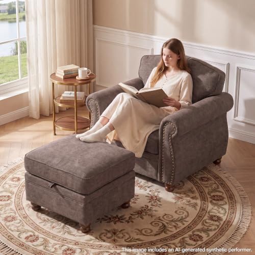 Traditional Accent Chair with Storage Ottoman - Image 4
