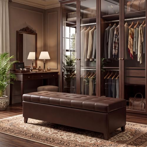 51" Dark Brown Leather Storage Ottoman - Image 7