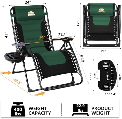 Colegence Oversized Zero Gravity Chairs Set of 2, 400-lb Capacity Recliner - Image 3