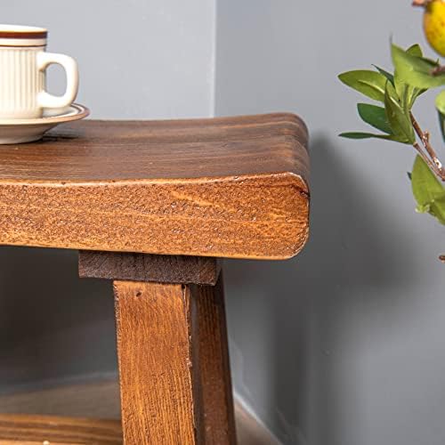 Rustic Solid Wood Bench 19.5"x14"x18"H Entryway Stool Living Room Natural - Image 3