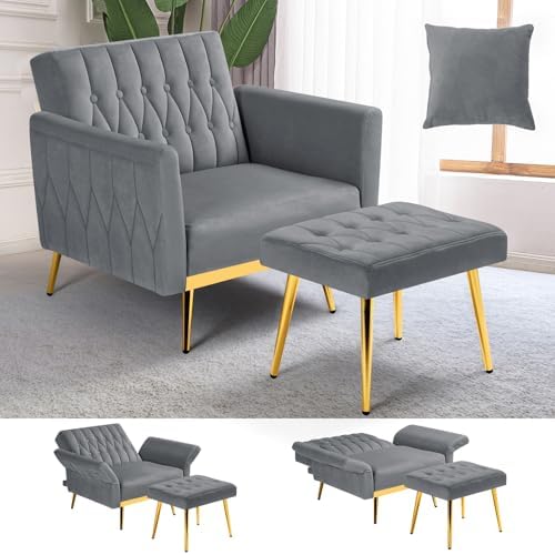Velvet Accent Chair w/Ottoman & Adjustable Backrest by ACMEASE