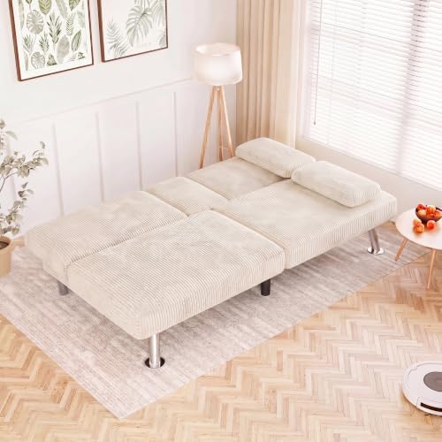 Flamaker Futon Sofa Bed, Modern Corduroy Convertible Folding Futon Set - Image 2