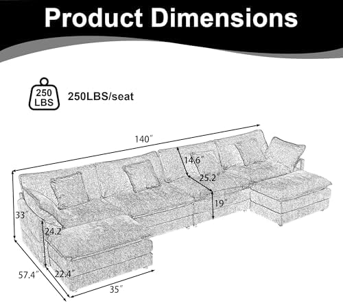 GNIXUU 146“ Oversized Modular Sectional Sofa Cloud Couch - Image 2