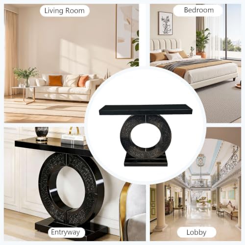 Mirrored Console Table & Round Wall Mirror Set, 42.9" Black - Image 6