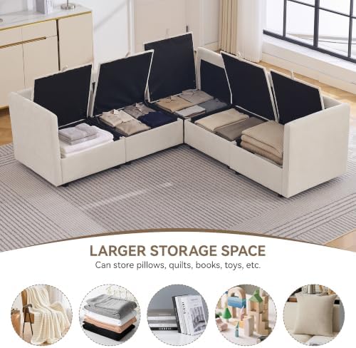 80" Beige Modular Storage Sofa, V Shaped Chenille Cloud Couch - Image 3