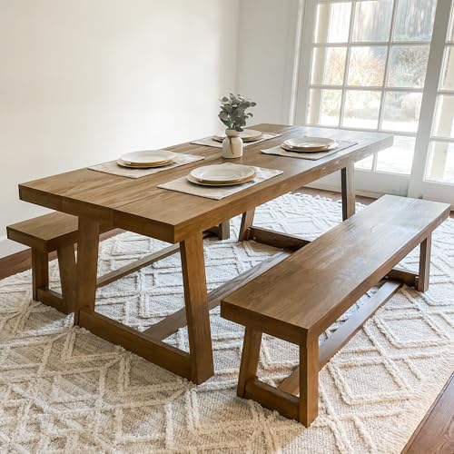 Plank+Beam Classic 72 Inch Dining Table, Rectangular, Pecan Wirebrush - Image 4