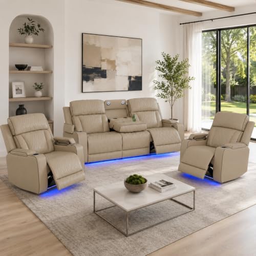 Power Reclining Leather Sectional Sofa by Unknown