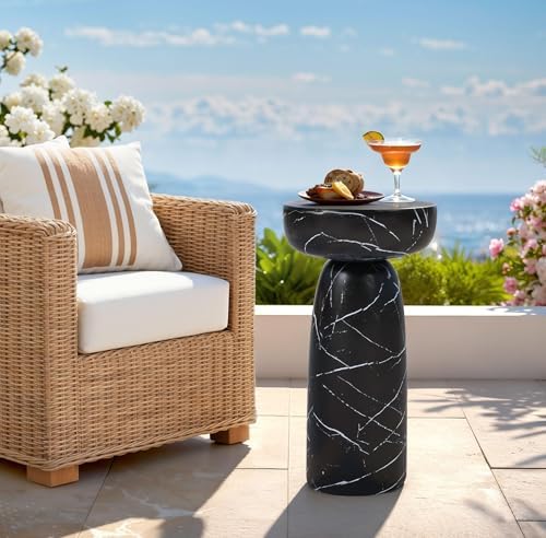 Faux Marble Side Table Black, 24Inch Outdoor End Table - Image 3