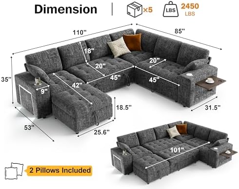 Vipbear 111" Modular Sectional Sleeper Sofa - Image 3