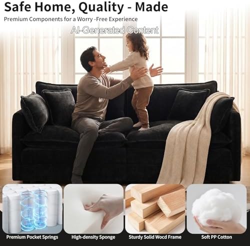 GNIXUU 76" Modular Sectional Sofa, Comfy Chenille Love Seats 25" Deep Seat - Image 4