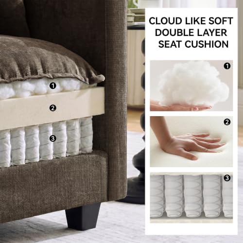 72'' Cloud 3 Seater Couch with Ottoman, L Shaped Sofa with 3 Throw Pillows - Image 3