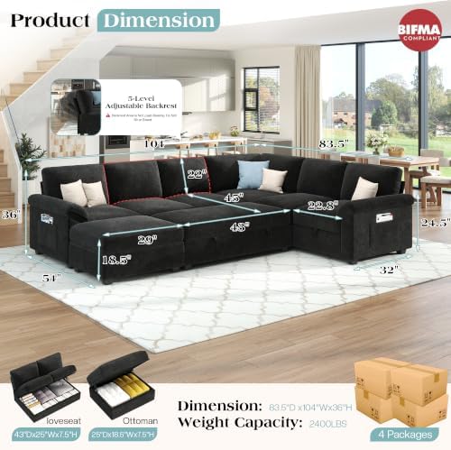 Jocisland 105" Sofa Bed, Sectional Sleeper Sofa - Image 3