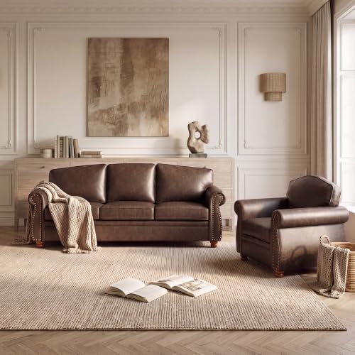 Traditional Faux Leather Couch Sofas - Image 7