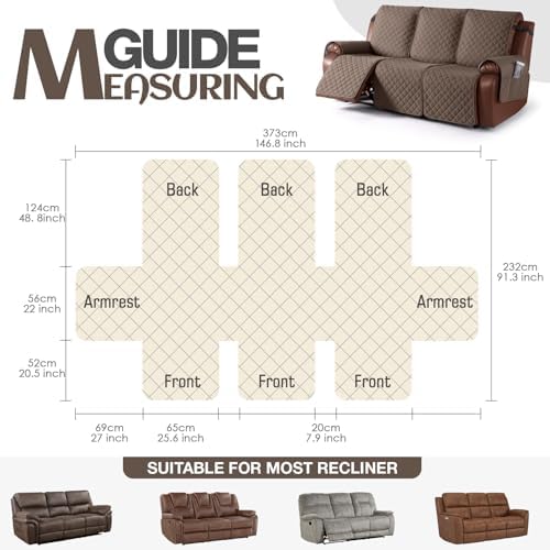 KinCam Waterproof Recliner Sofa Covers Washable, 3 Seater - Image 5