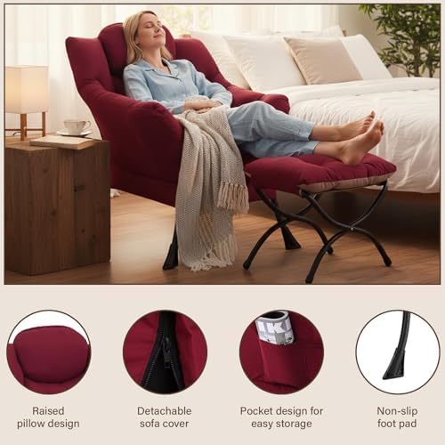 Welnow Lazy Chair with Ottoman, Reading Chair with Footrest - Image 4