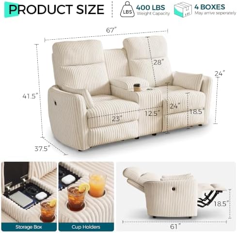 LINSY Modular Loveseat Recliner Sofa, 2-Seater Recliner Sofa - Image 2