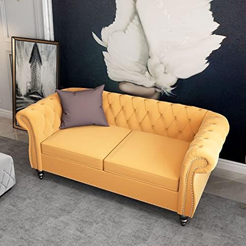 ORRD Chesterfield Loveseat, Modern Velvet Sofa Tufted Couch 2 Seater - Image 4