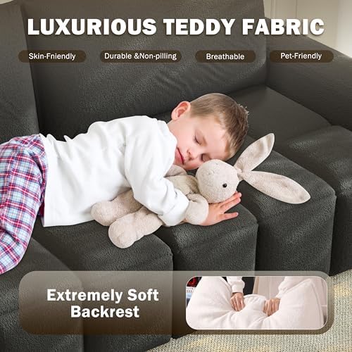 KEIKI 90.2" Modern 3-in-1 Sleeper Sofa Bed – Teddy Fabric 4-Seater Couch - Image 6