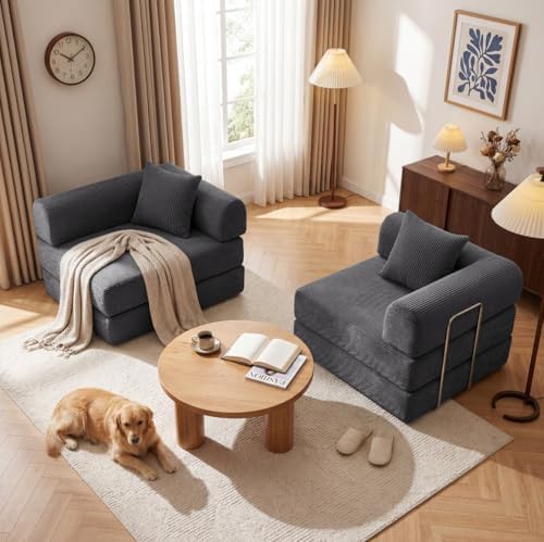 Convertible Compressed Corduroy Folding Cloud Sofa Bed, 5 in 1 Floor Mattress - Image 3