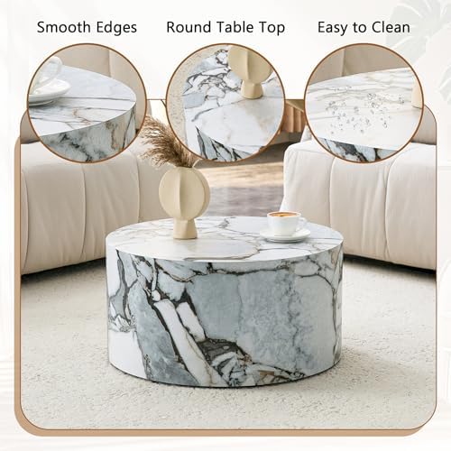 Round Coffee Table, 23.6" Modern Faux Marble Drum Coffee Table, Round Accent - Image 6