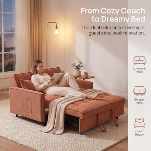 Sleeper Sofa Bed with Adjustable Backrest & Side Pockets - Image 5