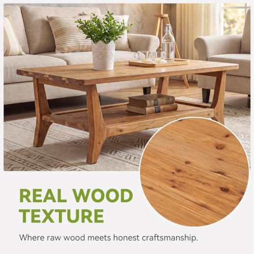 LITTLE TREE Solid Wood Coffee Table, 47-Inch Living Room Center Table - Image 5