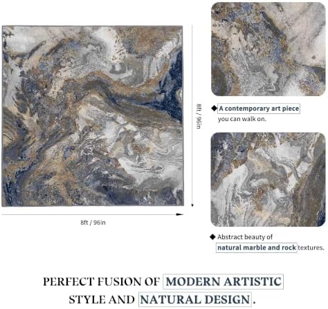 Modern Abstract Blue 8x8 Area Rug: Large Square Rugs - Image 2
