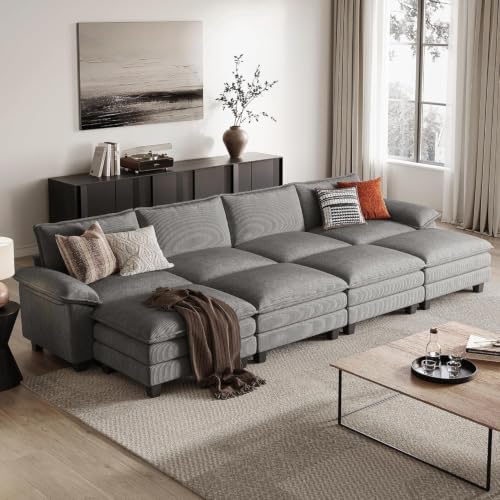 LINSY HOME 157" Modular Sectional Sofa, 4-Seat Corduroy Modern Cloud Couch by LINSYHOME