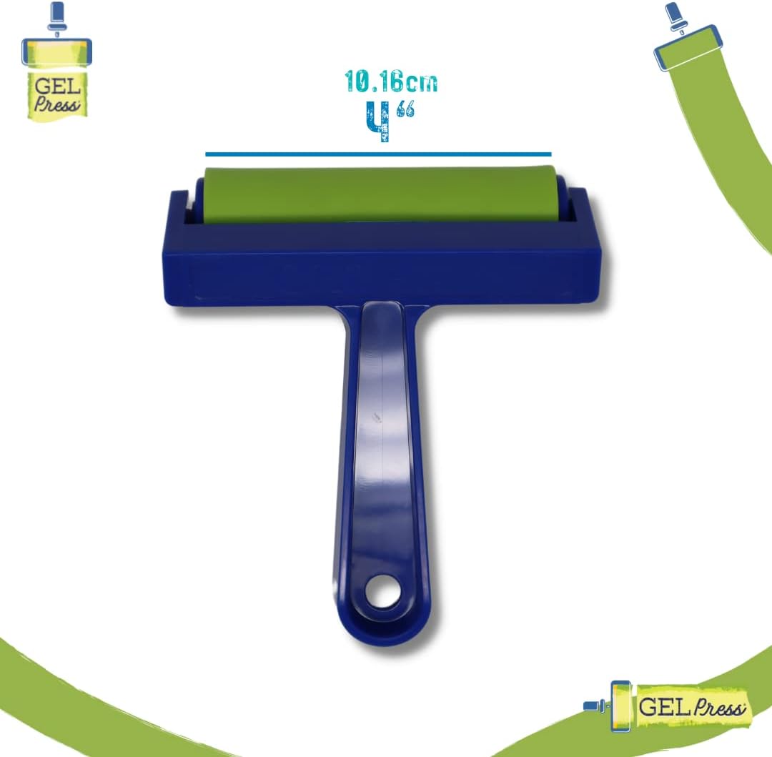 Gel Press Rubber Brayer - for printmaking, Scrapbooking, Paper Crafts, Home Decor & More - 4 Inches, Blue & Green