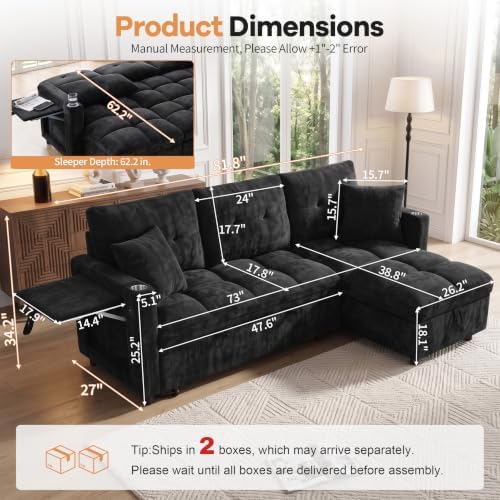 81”Pull Out Sofa Bed, L Shaped Sleeper Sofa - Image 3