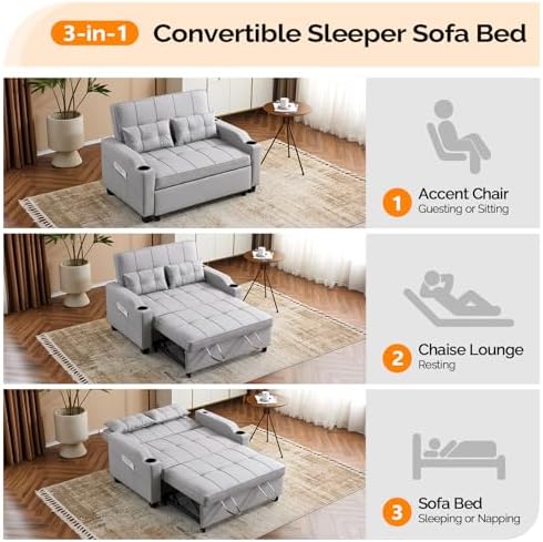 VINGLI Convertible Loveseat Sleeper Sofa Bed, Pullout Couch - Image 5