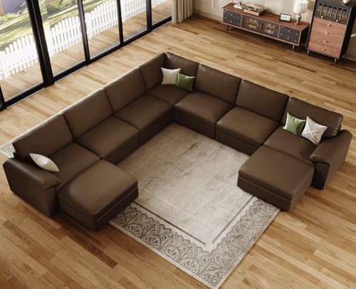EASE MOOSE Modular Sectional Sofa, Leather Sectional Couch, Deep Brown - Image 3