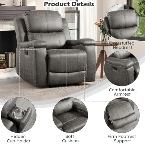 CANMOV Faux Leather Manual Reclining Sofa Furniture Set, Manual Recliner Chair - Image 3