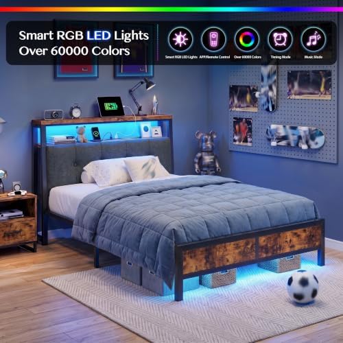 Homkdom Twin Bed Frame with Upholstered Headboard & Charging Station - Image 5