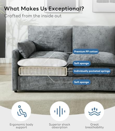 Iroomy 57" Chenille Loveseat 2 Seater, Small Love Seat Sofa, Cloud Couch Thick - Image 5