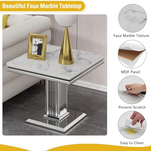 Henf 23in Square End Table Faux Marble End Table - Image 5