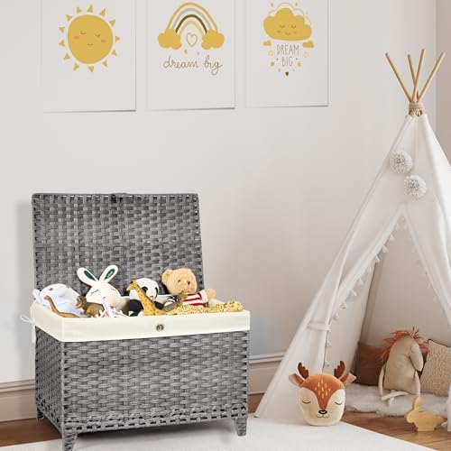 Wicker Storage Basket with Lid, 160L Shelf Basket with Removable Liner Bag - Image 4