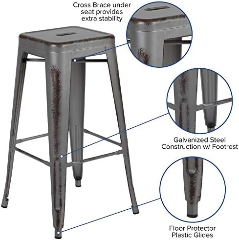 Flash Furniture Kai Commercial Grade 4 Pack 30" High Backless Distressed Silver - Image 4