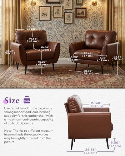 Brown Leather Accent Chair, Tufted Reading Arm Chair - Image 2