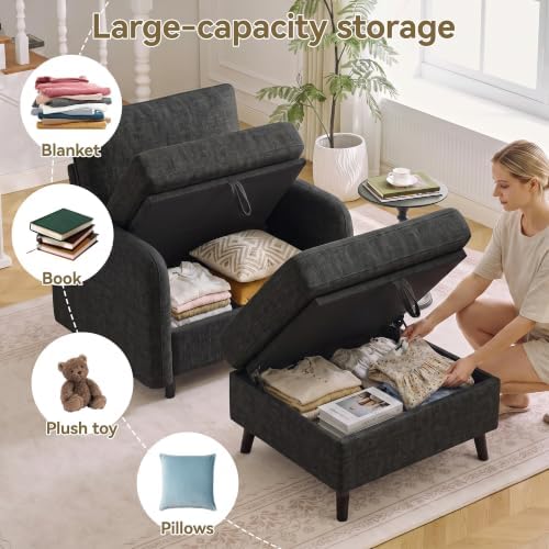 Accent Chair with Ottoman, Storage Reading Chair - Image 3