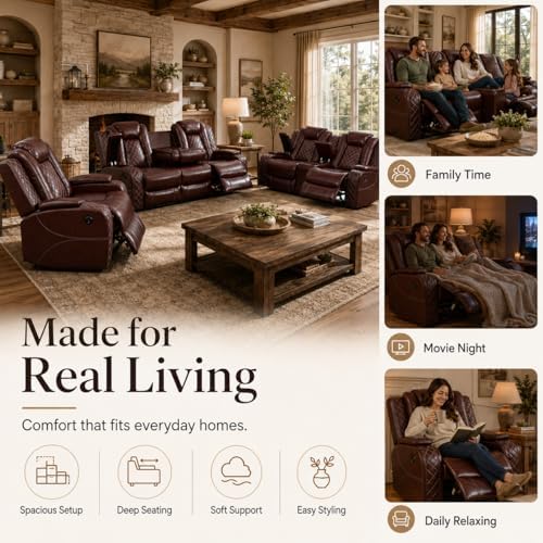 Power Reclining Leather Sofa Set – 2-Piece Home Theater Seating - Image 7