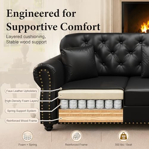 2-Piece Faux Leather Chesterfield Sofa & Loveseat Set - Image 5