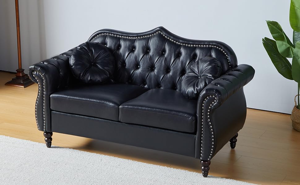 AVZEAR 60" Loveseat Sofa, Chesterfield Sofa, Mid-Century Modern PU Upholstered - Image 4