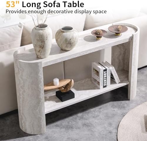 53" Faux Travertine Stone Console Table - Image 4