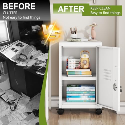 pozdeg 24.4" H White Lockable Rolling Metal Storage Locker - Image 6